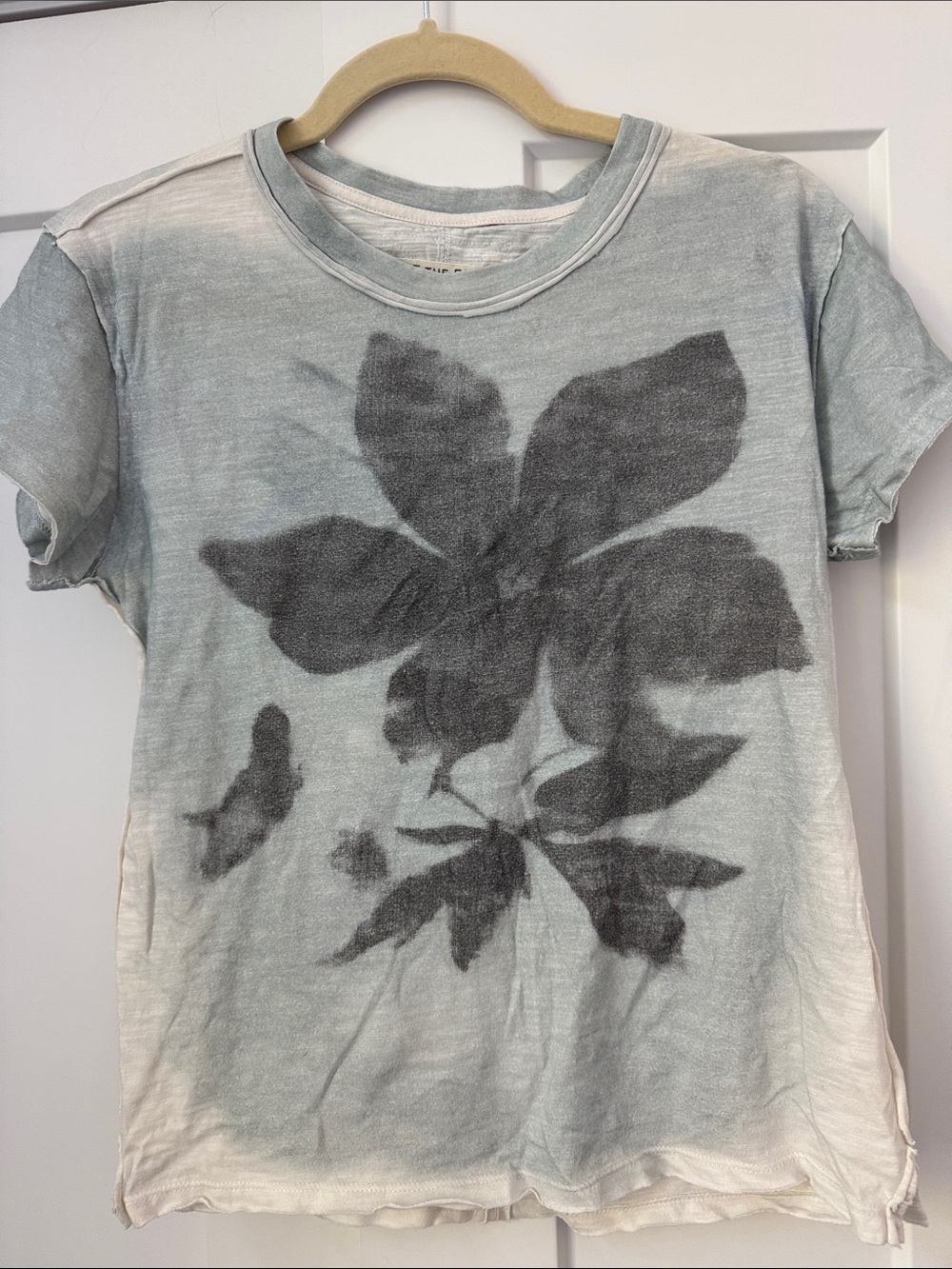 Free People Pale Blue Short Sleeve Tee with Charcoal Floral Silhouette